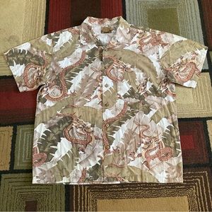 Vintage Bullhead Hawaiian Button Shirt Sz XL Short Sleeve Dragon Print Camp Y2K